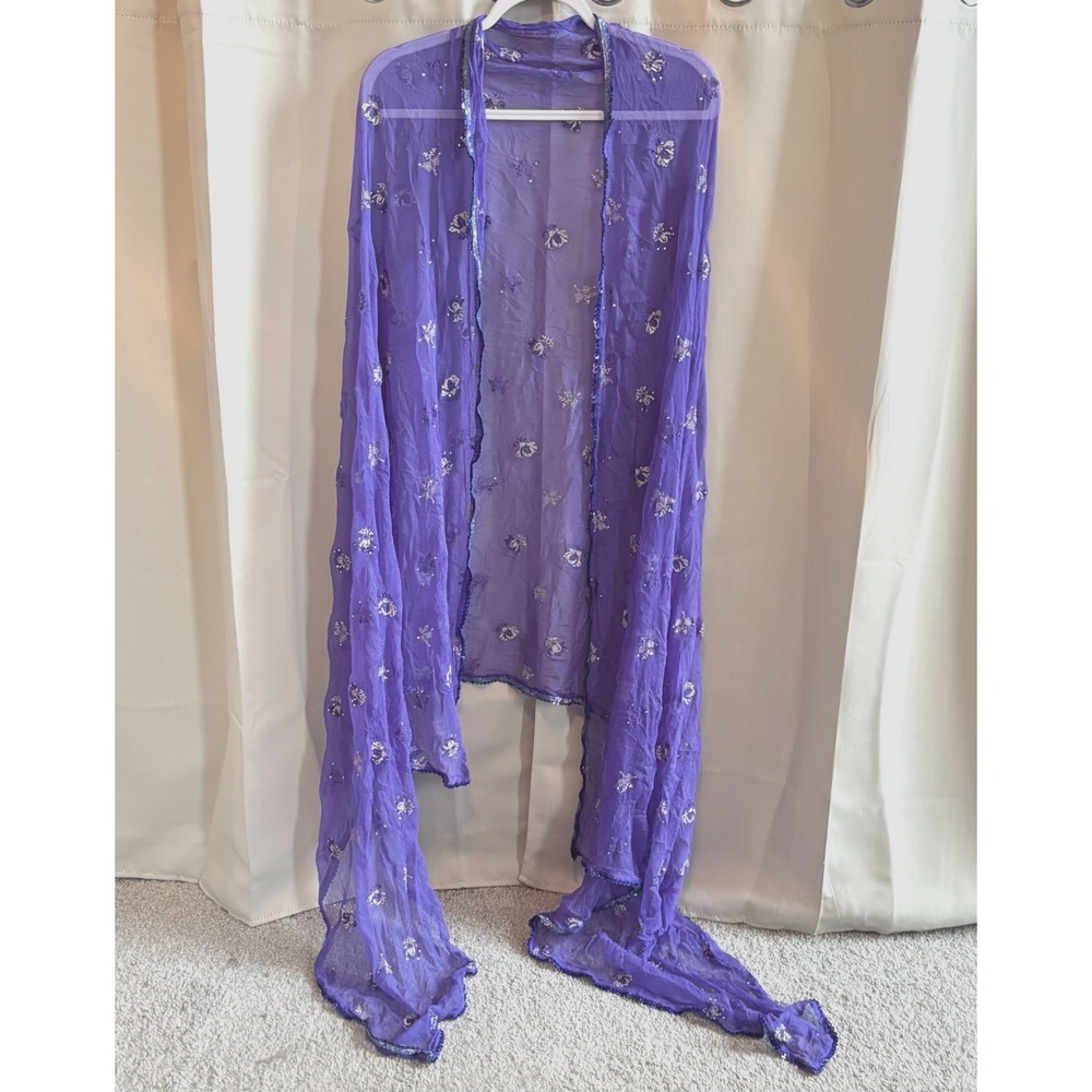 Fairycore Sequin Scarf 39x47 Sheer Floral Festival Boho Hobo Chic 19288x